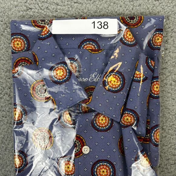 Tasso Elba Mens Shirt Short Sleeve Button Down Size Medium Blue Medallion Cotton - Picture 10 of 10